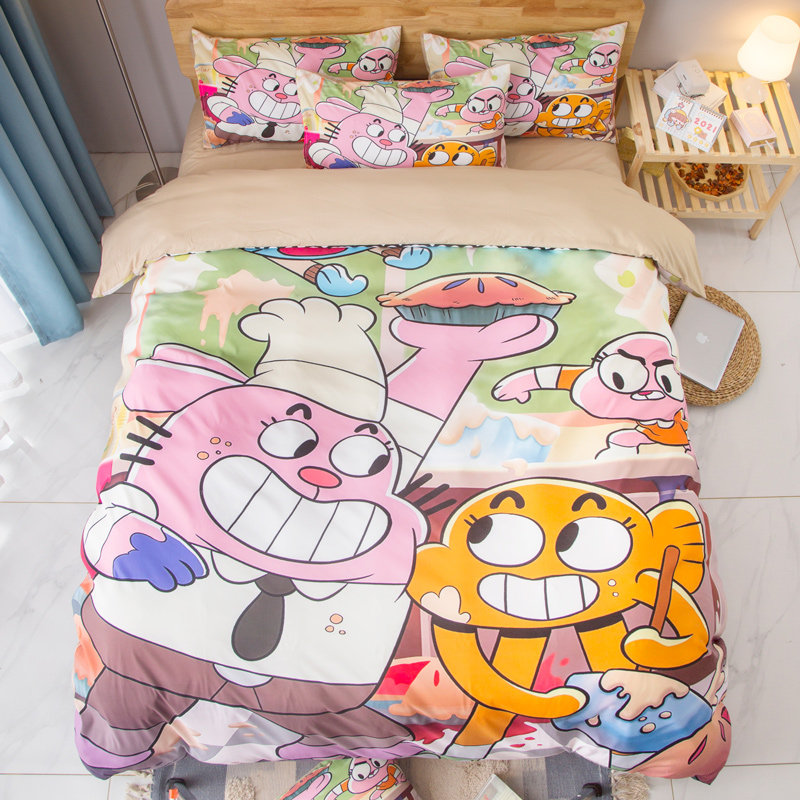 Anime cartoon Gumball wonderful world four-piece set cute student quilt cover dormitory three-piece bedding bedroom