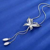 Korean style long cats eye butterfly sweater chain necklace for women simple and high-end versatile autumn and winter pendant accessories