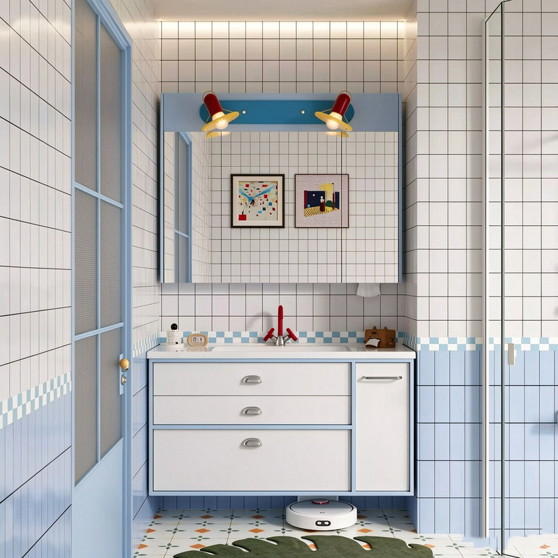 Bathroom Cabinet with Pull-Out Basket, Mirror Cabinet, Bathroom Sink, Washbasin, Ceramic Integrated Basin, Bathroom Cabinet, Washstand
