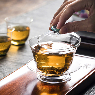 Japanese-style Taiwanese pottery Qinlian cover bowl large thickened high temperature resistant glass cover cup single transparent anti-scalding tea bowl