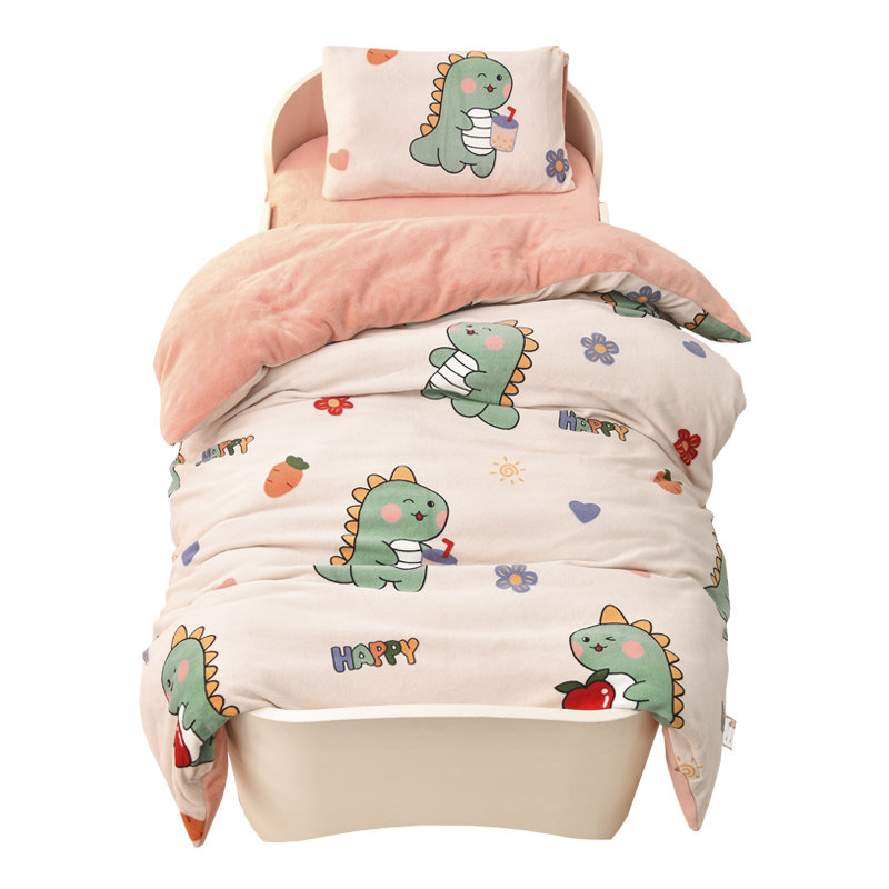 Milk velvet kindergarten quilt three-piece set winter plus velvet children's coral velvet six-piece set thickened infant bedding