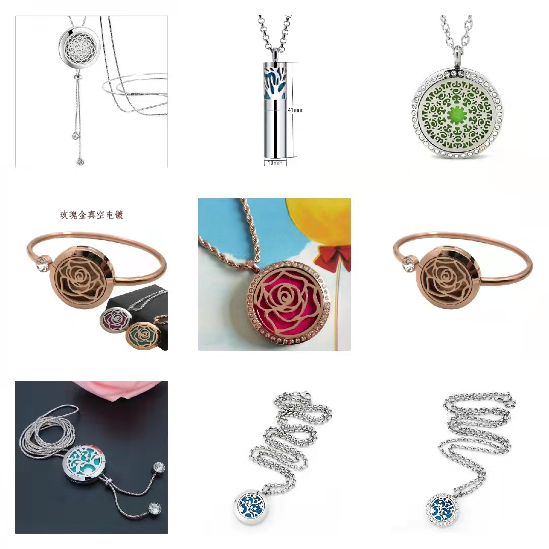 Titanium Steel Hollow Rose Gold Camellia Perfume Aromatherapy Essential Oil Necklace Pendant Couple Open Bracelet Companion Gift