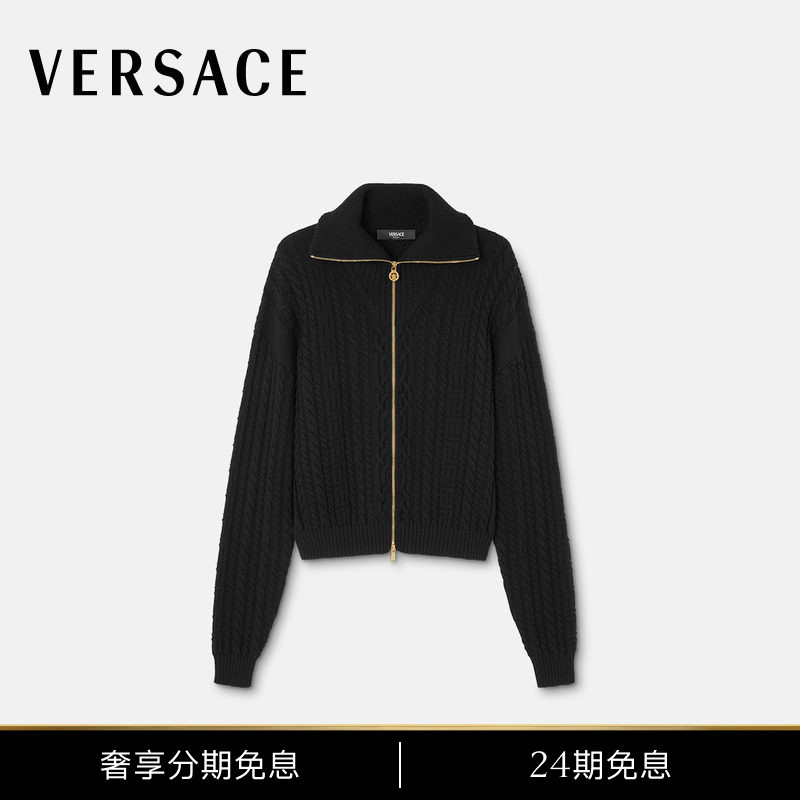 [24 Installments Interest-Free] Versace/Versace Men's Embroidered Wool Knit Zip-Up Sweater