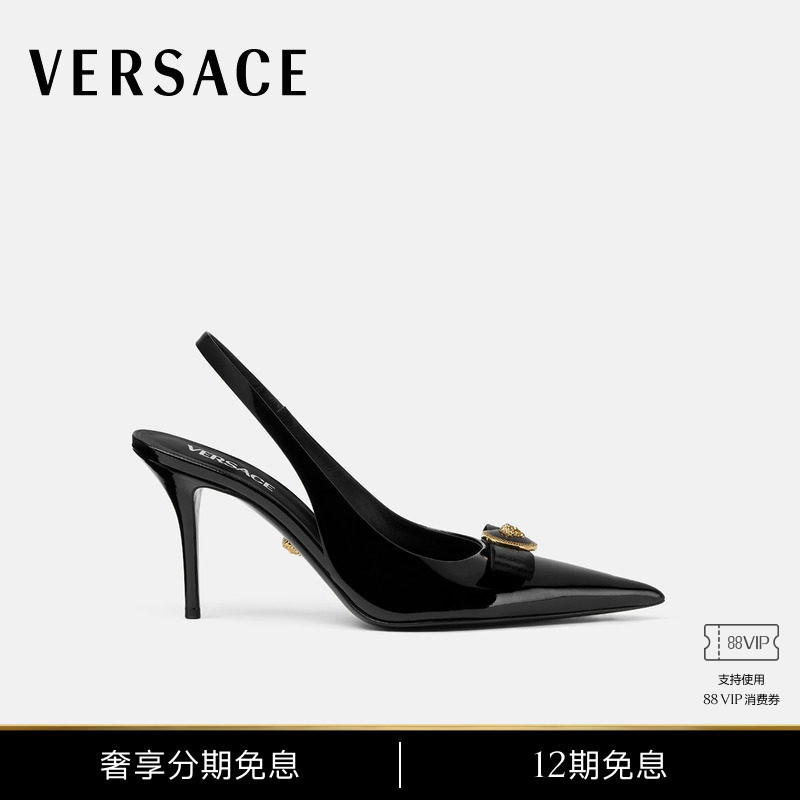 [12 Installments Interest-Free] Versace/Versace Women's Gianni Ribbon Slingback Mid-Heel Shoes