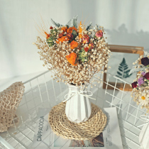 Eternal true flower Roses dried flowers Air-dried flowers Reeds Natural starry light luxury bouquet Living room decoration ornaments