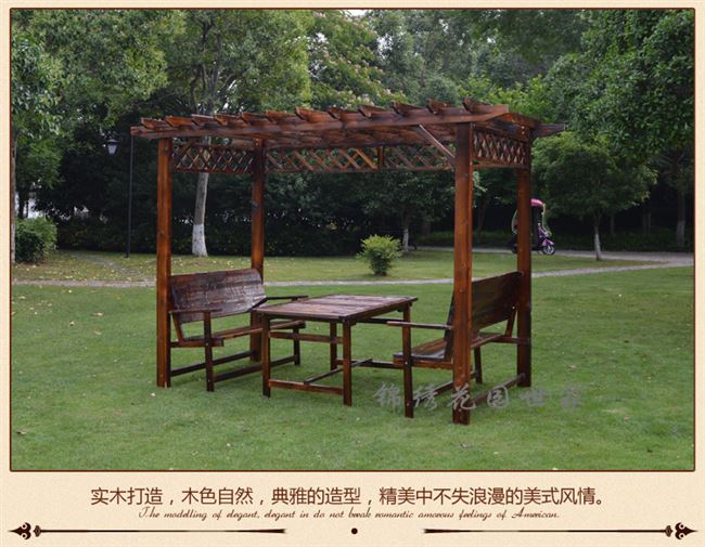 Nhà gỗ chống ăn mòn gian hàng nho giá đỡ ngoài trời bàn và ghế đồ nội thất giải trí sân vườn carbon hóa gỗ rắn leo đứng hoa - Bàn ghế ngoài trời / sân