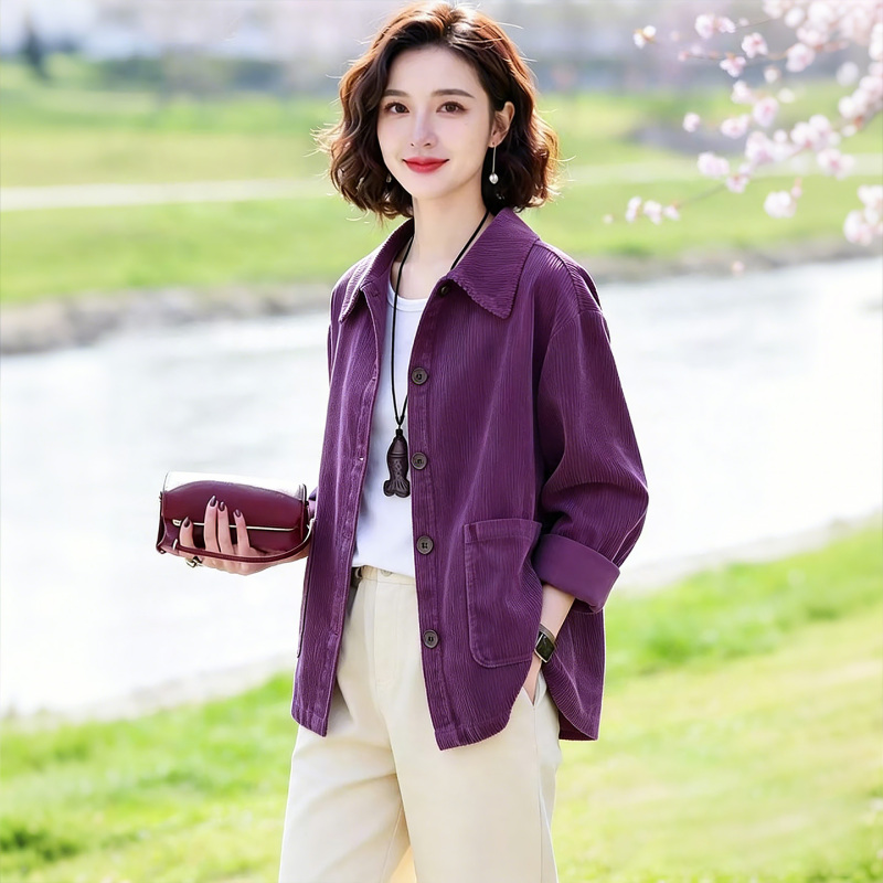 Suding Women's Original Brand official store Fashionable and Simple Corduroy Lapel Small Jacket Spring New Style Suding Women's Original Brand official store Fashionable and Simple Corduroy Lapel Small Jacket Spring New Style