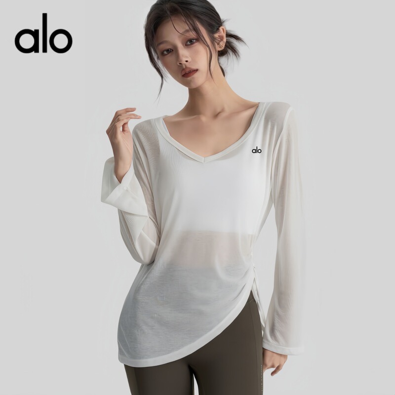 Aio Spring New Drawstring Loose Yoga Top Quick-Drying Body-Covering T-Shirt Pilates Sports Long-Sleeve Top for Women