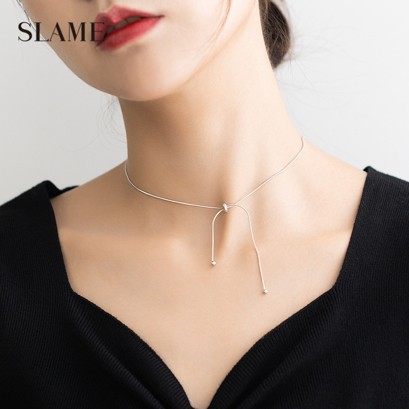 Snake bone neck Net red choker 925 sterling silver necklace female Joker bow to send girlfriends tide Valentine's Day gift