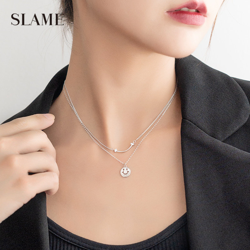 925 sterling silver smiling face necklace women autumn and winter double stack wearing light luxury niche design choker 2021 New Jewelry