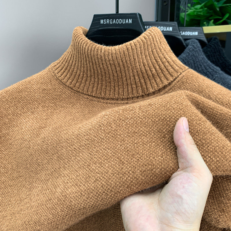 Integrated suede chenille sweater men plus suede thickened warm jacket winter high turnover pure color knit undershirt-Taobao