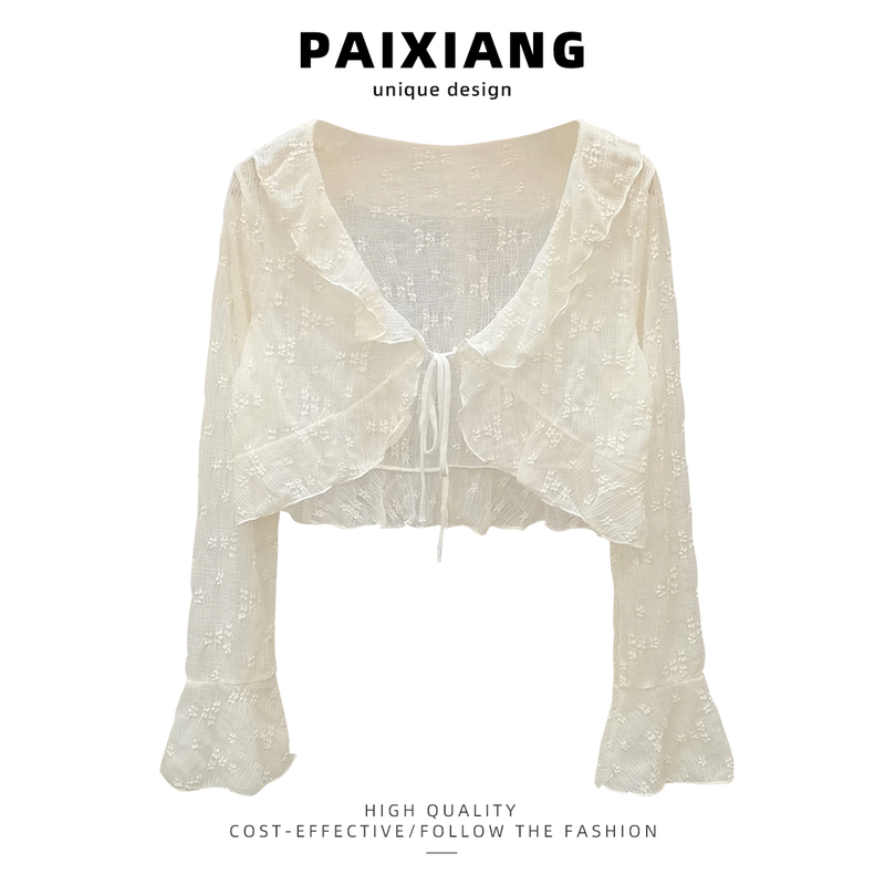 Paixiang Summer Mesh Blouse for Women, Lace Cardigan, Thin Sun Protection Jacket Paired with a Long Strap Dress and Shawl Top