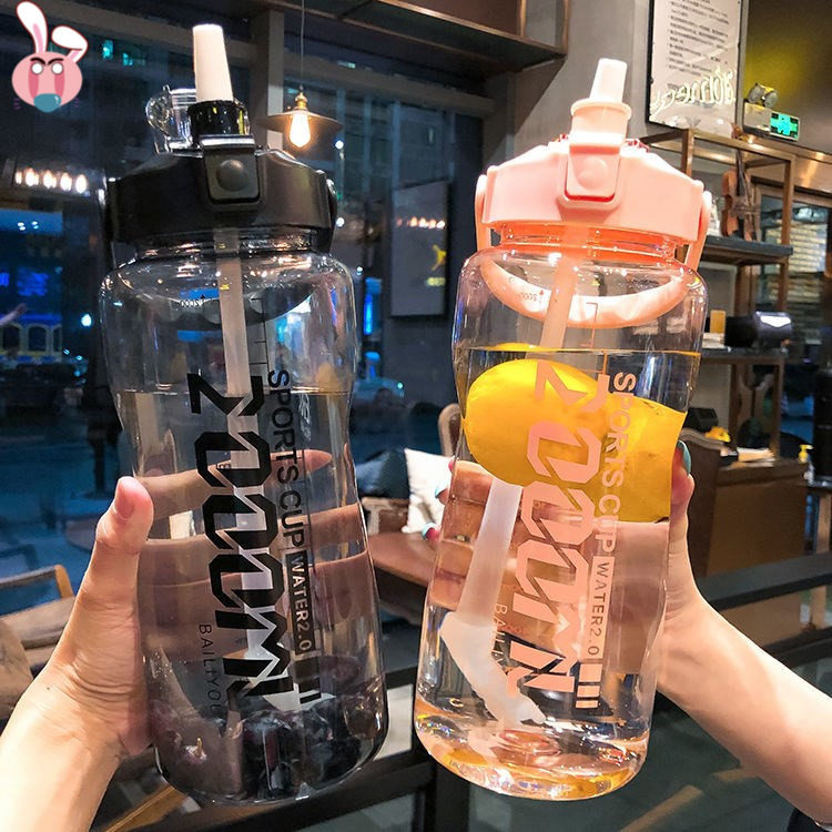 Large Capacity Tide Plastic Water Cup Men and women 2l Super Large Number Sport Outdoor Kettle Space Cup With Scale Straw Cup