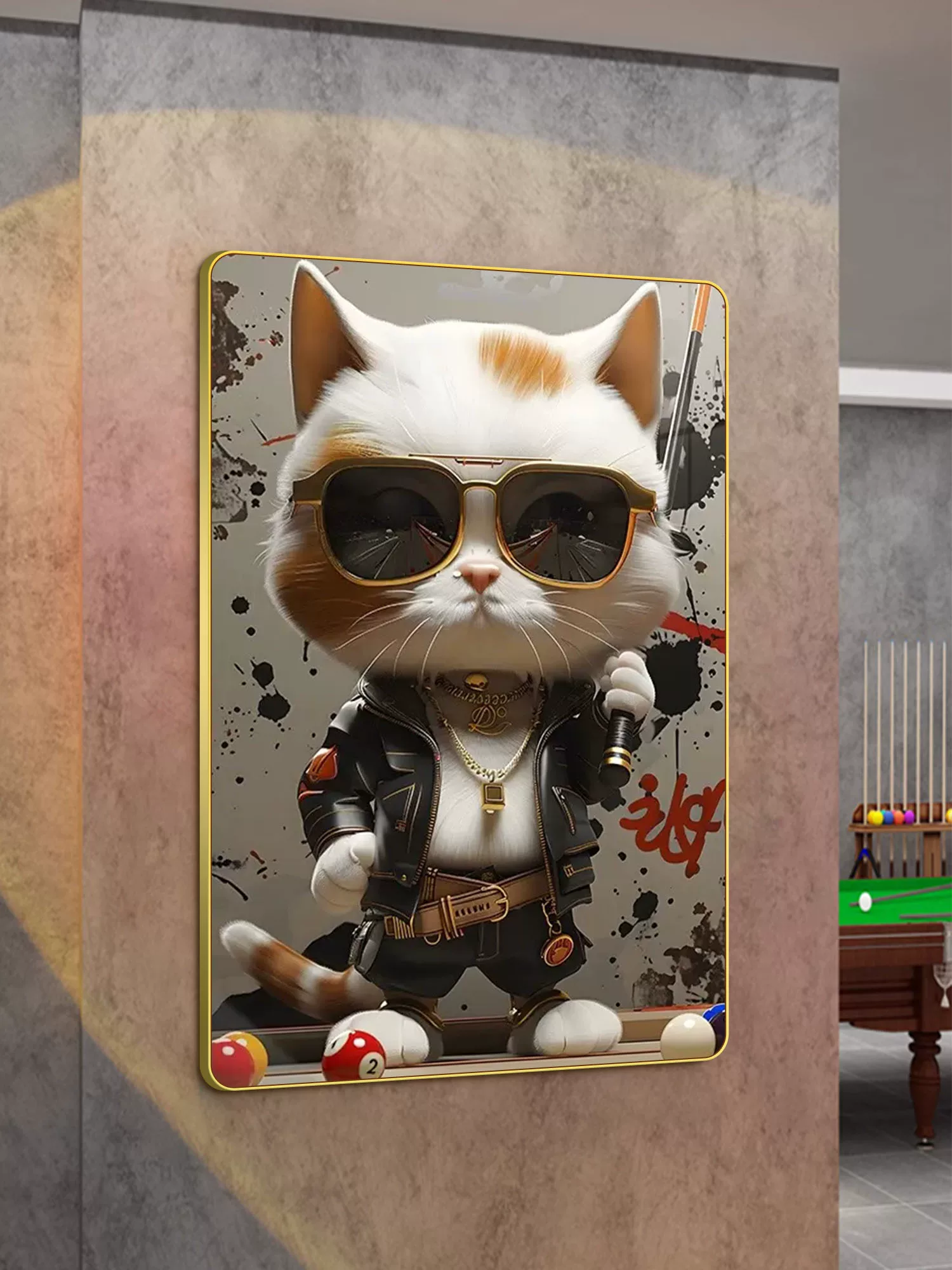 Table pool for pool hall, modern and minimalistic poster, cat