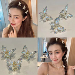 Rhinestone butterfly bangs clip ຂະຫນາດນ້ອຍ super fairy ຫັກຜົມ forehead side hairpin clip headdress hairpin ສໍາລັບແມ່ຍິງ summer