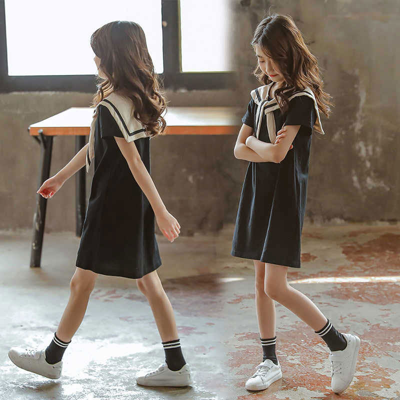 South Korea girl's navy dress summer dress childhood summer childhood summer skirt