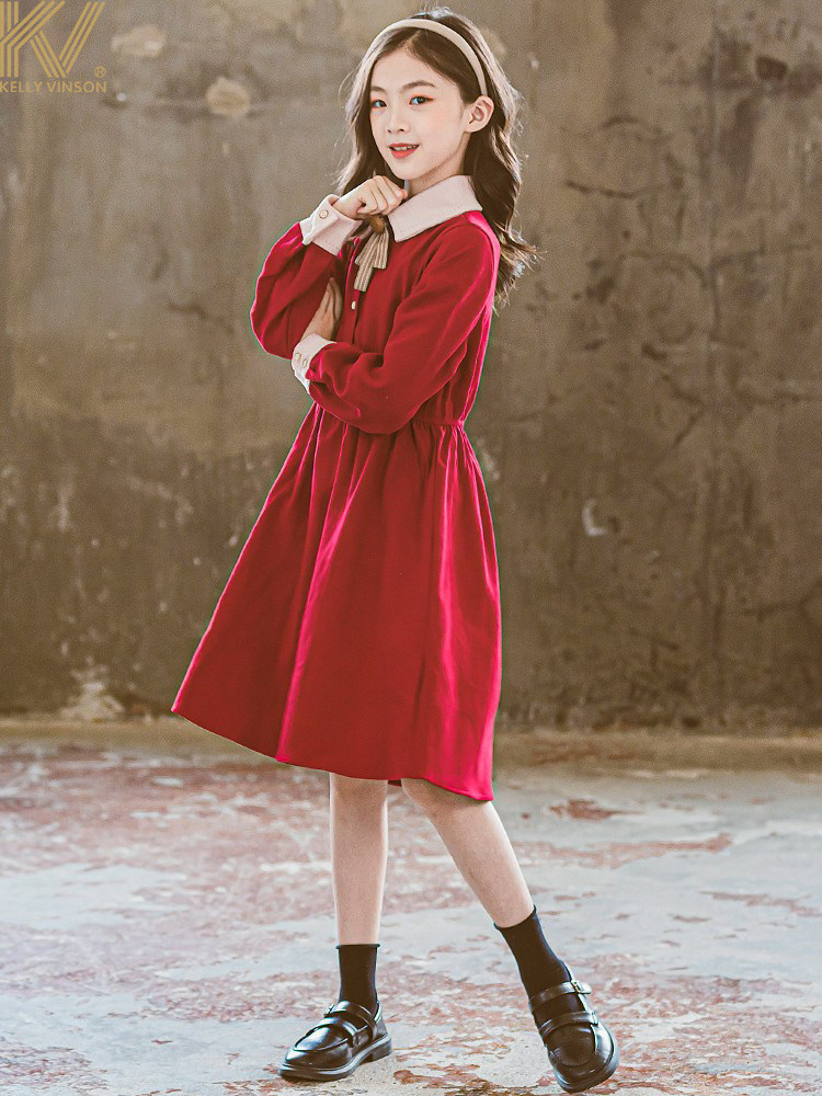 Girl Spring Dress Ocean Dress 2022 New Foreign Pie CUHK Dresses Net Red Children Princess Dresses Red Spring Autumn