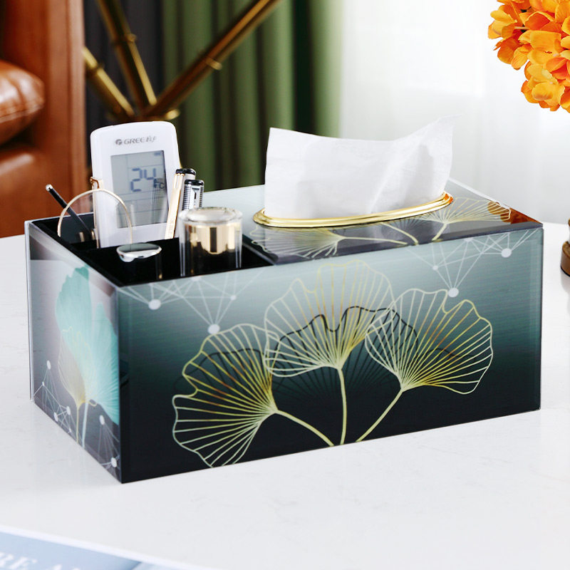 Multifunction containing paper towels box modern minimalist living-room light lavish and creative table tea table swing piece glass toilet paper box