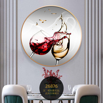 Restaurant decorative painting dining room hanging painting round single modern simple dining table background wall mural wine glass creative luxury