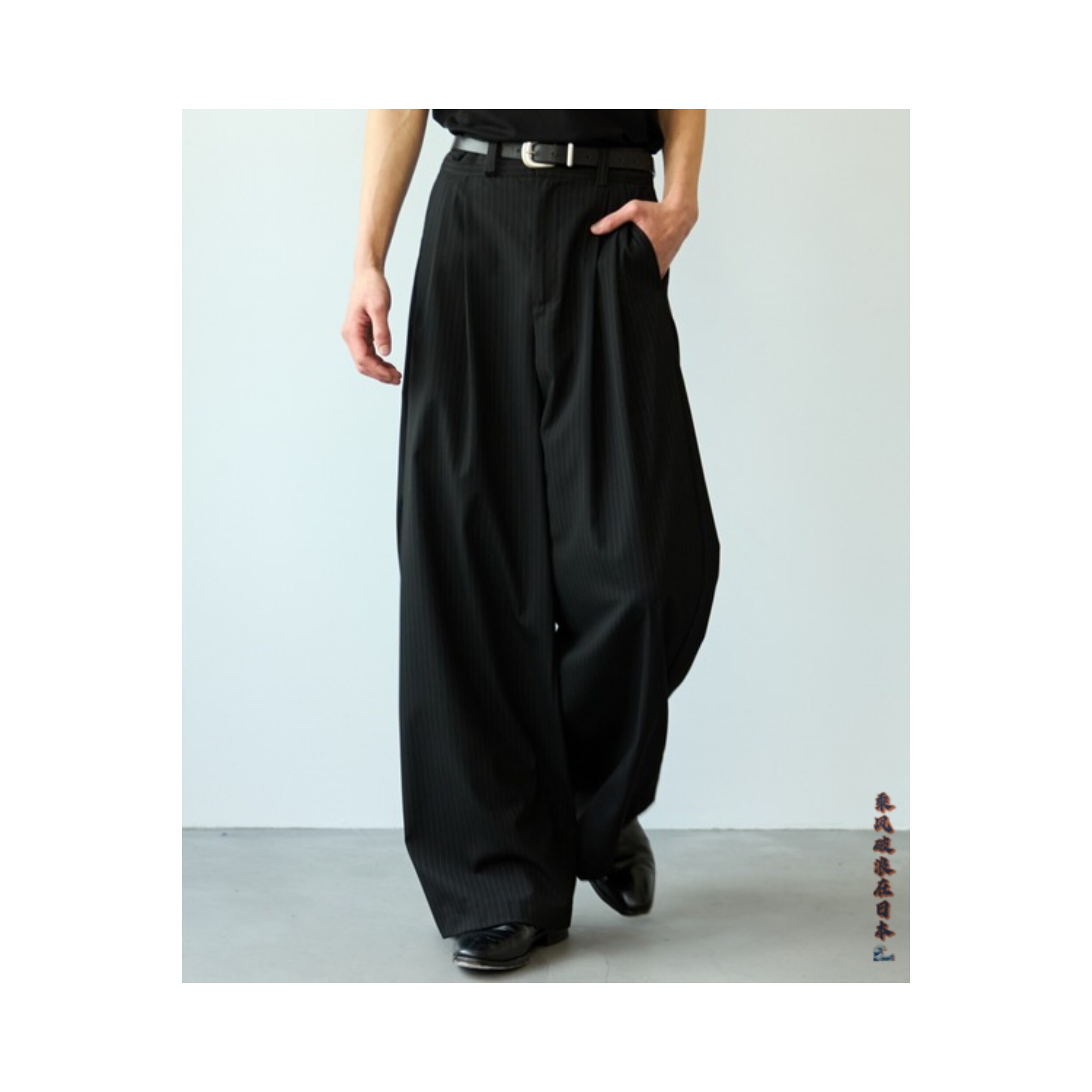 日本代购SINSS Two tuck wide straight stripe slacks 条纹长裤-淘宝
