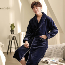 Flannel sleepwear male Gats up overweight Mid-Length Sleeping Dressing Casual Thickening Warm Coral Suede Conjoined Home Clothing
