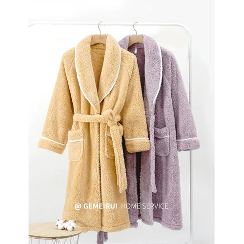 Демисезонный коралловый банный халат, бархатная утепленная длинная зимняя пижама, средней длины, большой размер