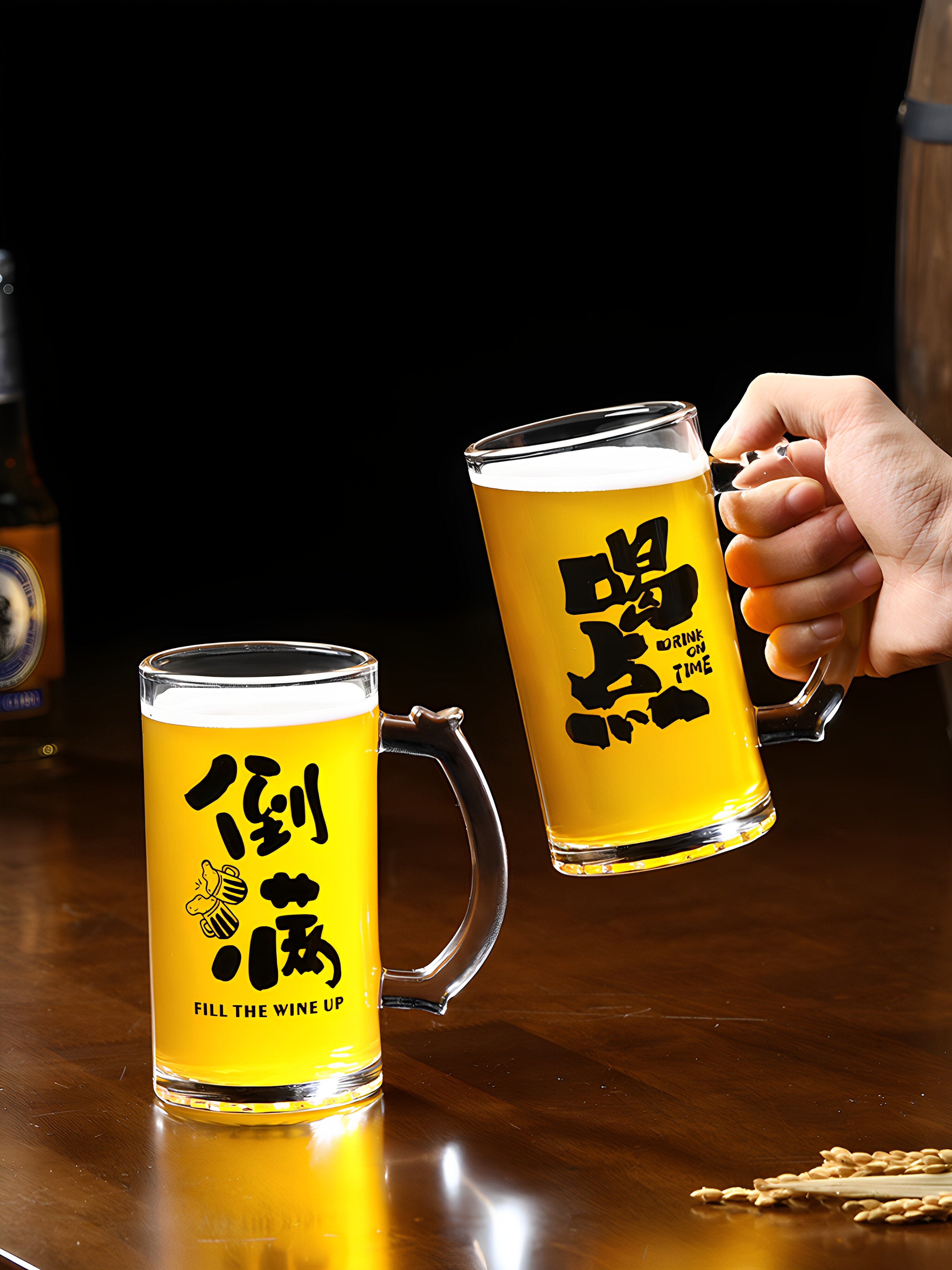 Trendy Beer Mug for Commercial Use, Wholesale Large Capacity 500ml Draft Beer Cup with Handle, Premium Large Glass Cup