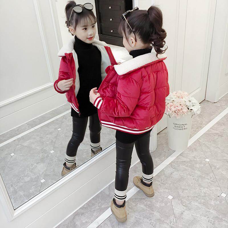 Girls cotton-padded jacket short thickened coat girl winter cotton-padded jacket 2022 new children's clothing velvet jacket cotton-padded clothing