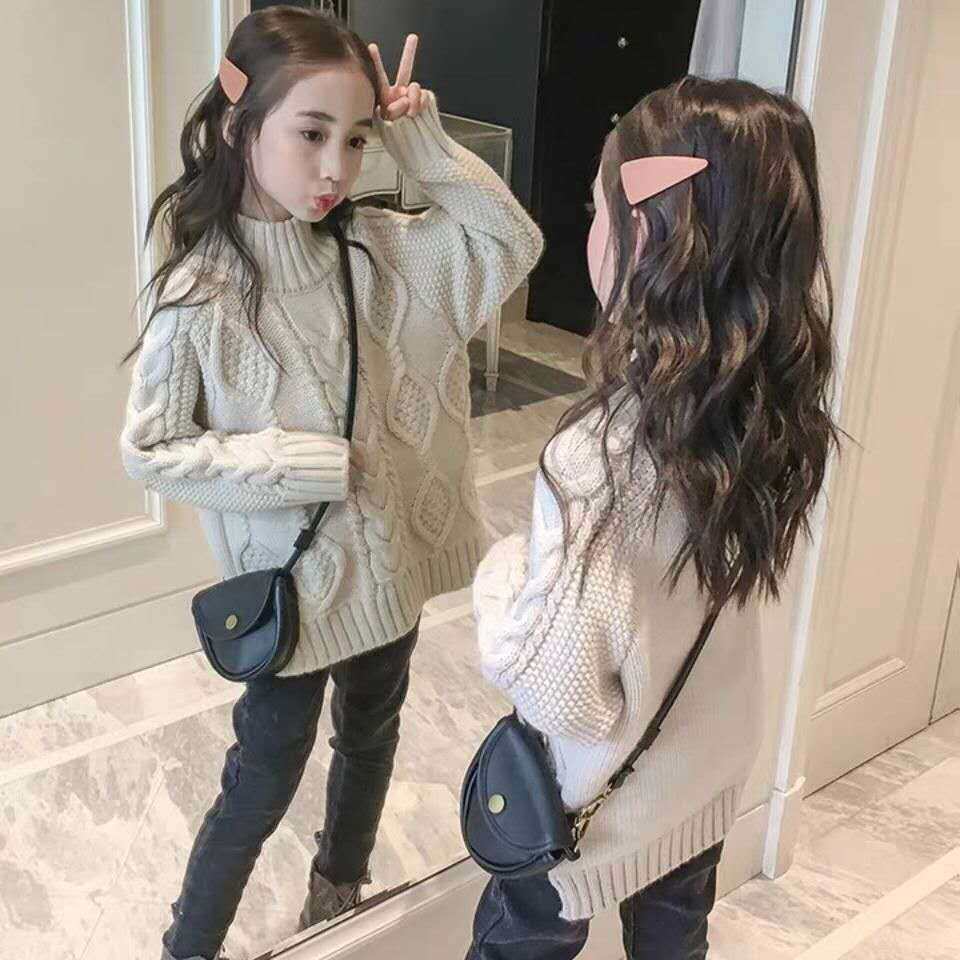 2022 New Girls Korean Style Casual Jacket Children Knitted Pullover Sweater Loose Western Style Baby