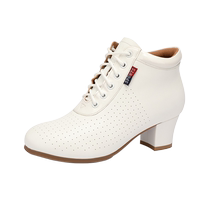 White Latin dance short boots for women genuine leather soft-soled dance shoes mid-heeled spring and autumn new modern professional dance shoes short boots