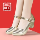 Золотая высокая обувь, танцующие дышащие современные туфли, мягкая подошва, из натуральной кожи