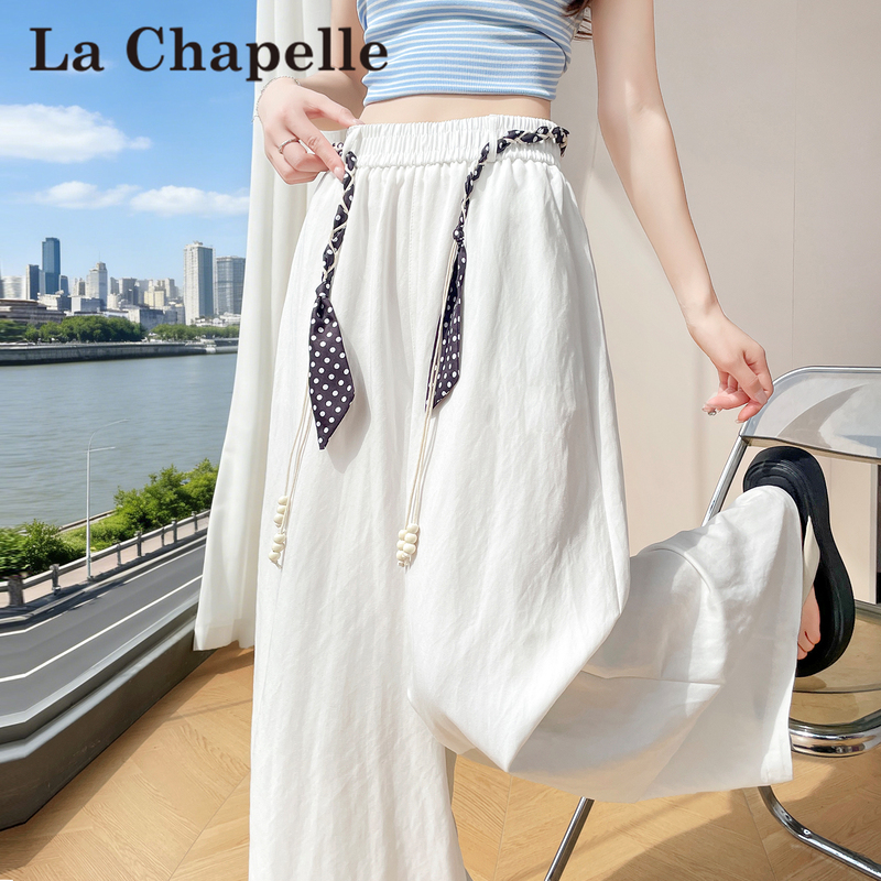 La Chapelle Cotton-Linen Casual Wide-Leg Pants for Women, Summer Thin Style with Ribbon Waistband, Straight-Leg Linen Floor-Length Pants