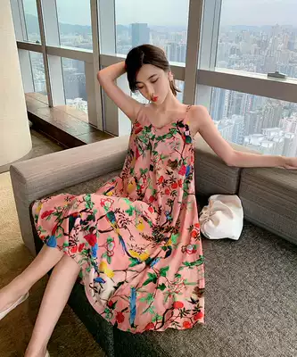 Korean summer New temperament suspenders long skirt super fairy French retro colorful flower dress women beach holiday skirt