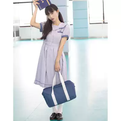 千葉紀 海膽與慄子原創箱褶盛夏服jk制服女藍色紋理高腰拼色