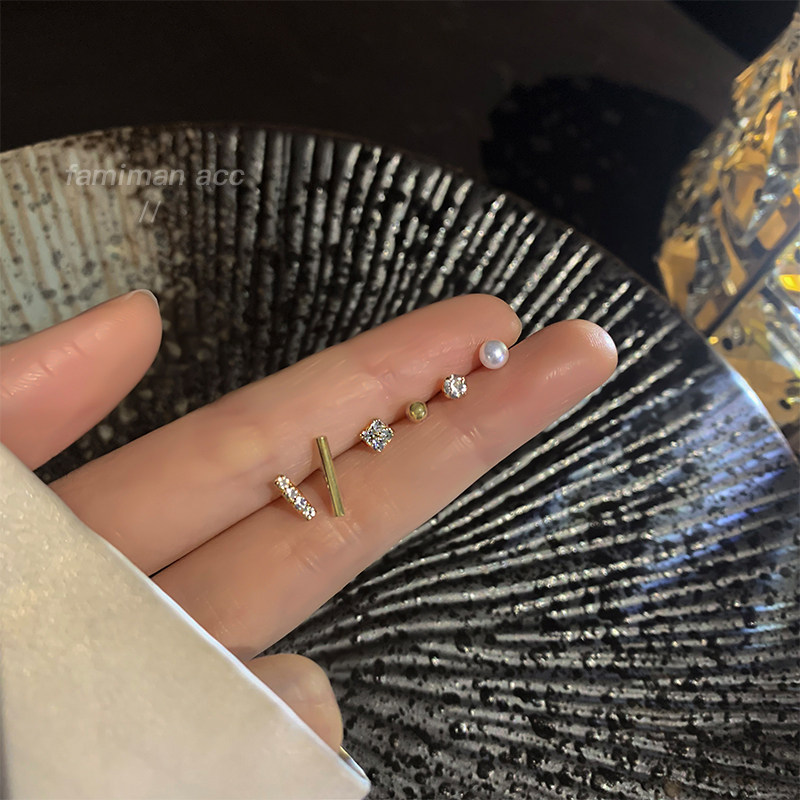 Simple and exquisite earring set silver needle exquisite ear bone nail female 2021 new trendy temperament sleep free earrings