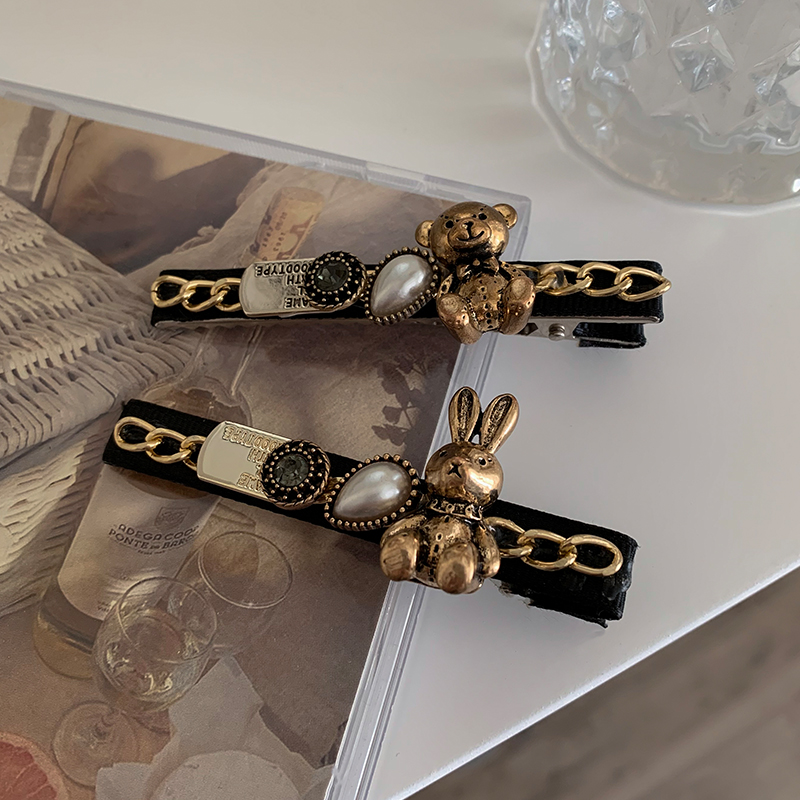 Korean retro Hong Kong style rabbit hairpin net red simple wild hairpin bangs clip duckbill clip side clip headwear female