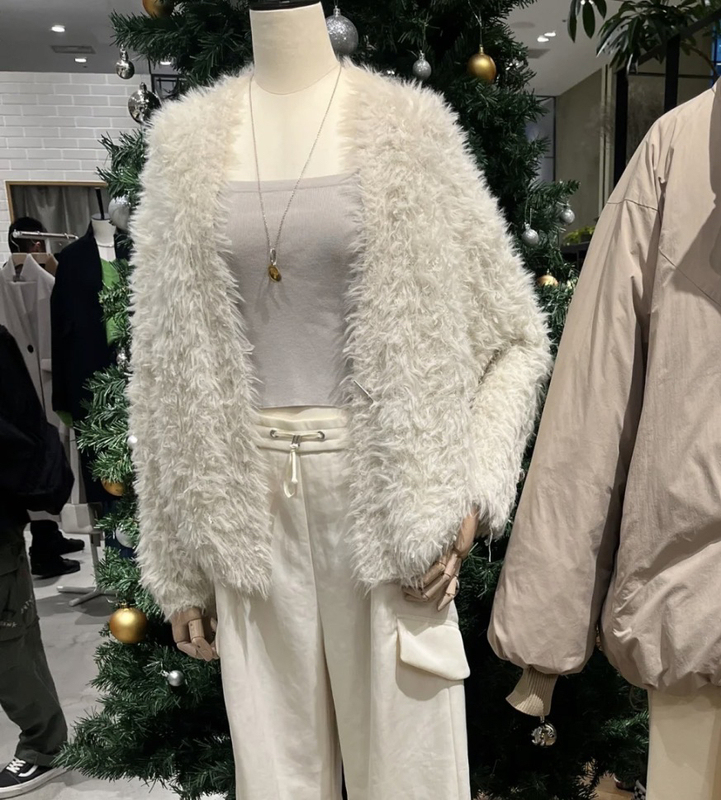 Feather Yarn Round Neck Short-Sleeved Cardigan Jacket