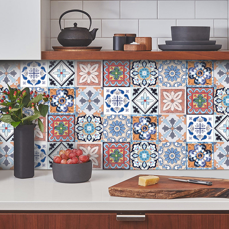 Kitchen greaseproof sticker self-adhesive tile Sticker Paper Makeup room Decorative Wall Stickup Bohemian Wall Sticker