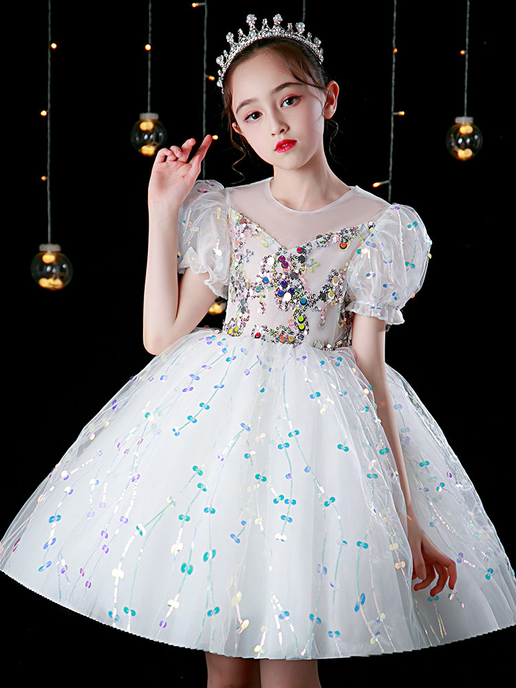Princess dress girls dress summer high-end host Liuyi children's chorus costume sequined tutu skirt white