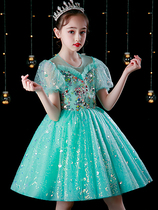 Young host dress girl princess bright sports pungbo kirts kindergarten six-one children choral suit summer