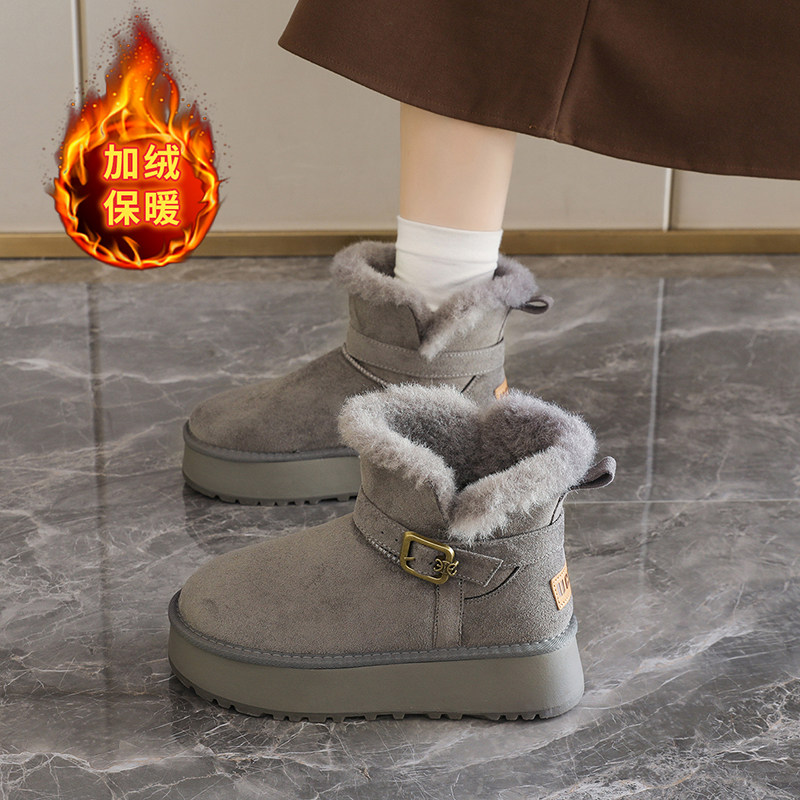 Northeast Snow Boots for Women, Thick-Soled Birkenstock-Style Cotton Shoes, Slip-On, 2025 Winter Model, Fleece-Lined Warm Cotton Shoes for Women