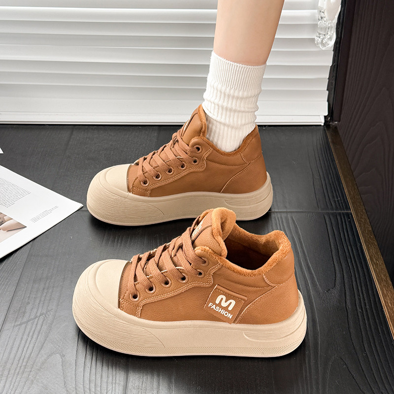 Fleece-Lined Warm Snow Boots for Women 2025 Winter Versatile Thick-Soled Non-Slip High-Top Lace-Up Loafers Travel Chunky Shoes