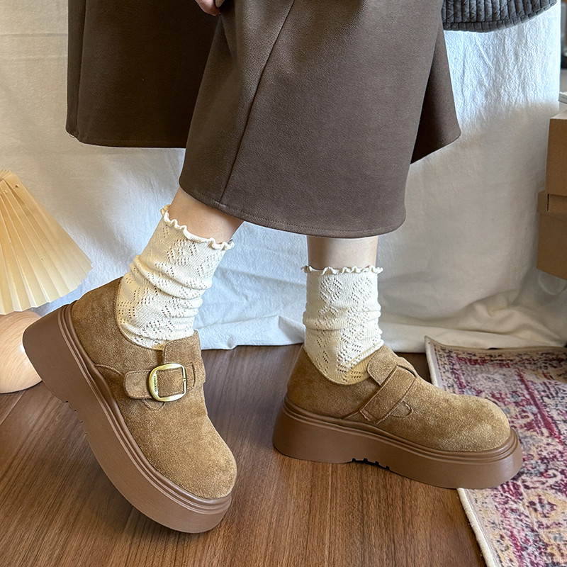 Thick-Soled Birkenstock Shoes for Women, Winter Fleece-Lined, 2025 Internet Celebrity Hot Style, Retro Slip-On Loafers, Warm Furry Cotton Shoes