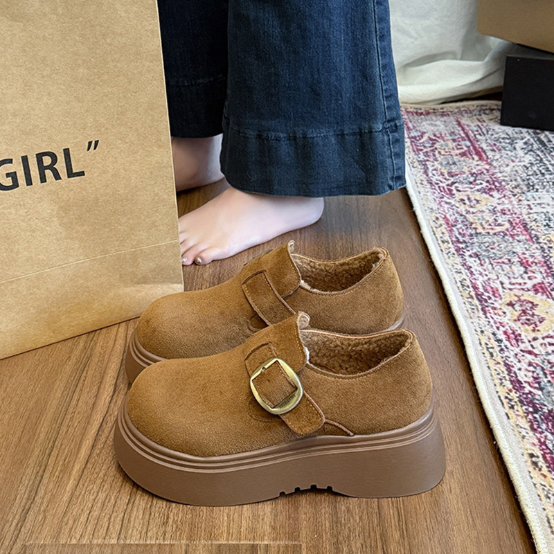 Thick-Soled Birkenstock Shoes for Women, Winter Fleece-Lined, 2025 Internet Celebrity Hot Style, Retro Slip-On Loafers, Warm Furry Cotton Shoes