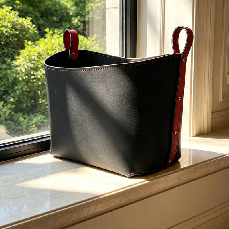 Saddle-Woven Leather Storage Basket, High-End Laundry Basket, Household Desktop High-End Storage Box for Snacks, Miscellaneous Items, and Clothes
