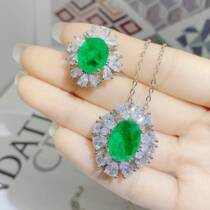 The most popular live broadcast in the year of birth the cotton emerald necklace micro-studded with diamonds green diamond open ring colorful treasure pendant set