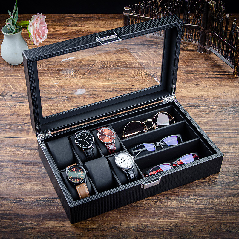 Leather Watch, Glasses, Myopia Glasses, Sunglasses, Ring, Cufflink Integrated Storage Box, Home Large Watch Organizer, Black Display