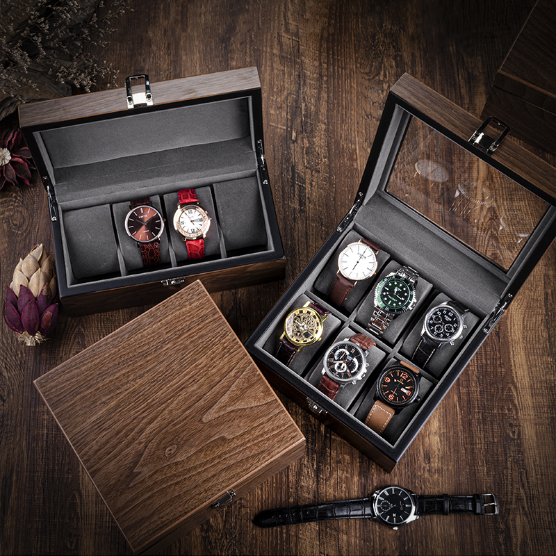 Walnut Wood Watch Storage Box, Mechanical Watch, Household Simple High-End Bracelet Collection Display Glass Box
