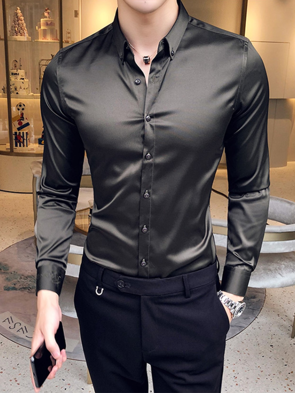 High-end men's long sleeve warm shirt men plus velvet thickened autumn and winter design sense niche business non-iron casual shirt