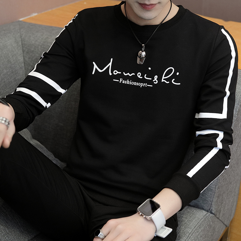 Men's thick T-shirt 2022 Spring new tide Loose Round Collar Inner Hitch Bottom Jersey Boom Pure Cotton Long Sleeve T-Shirt Man